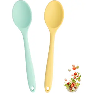 2 Pcs Mini Silicone Spoons, 8 Inch Mixing Spoons for Drinking Soup Dipping Sauce Baking Stirring Mixing Tools. This is a Mini Size,Notice,Dear Buyers Please Mind the Size when Purchasing(Yellow Green)