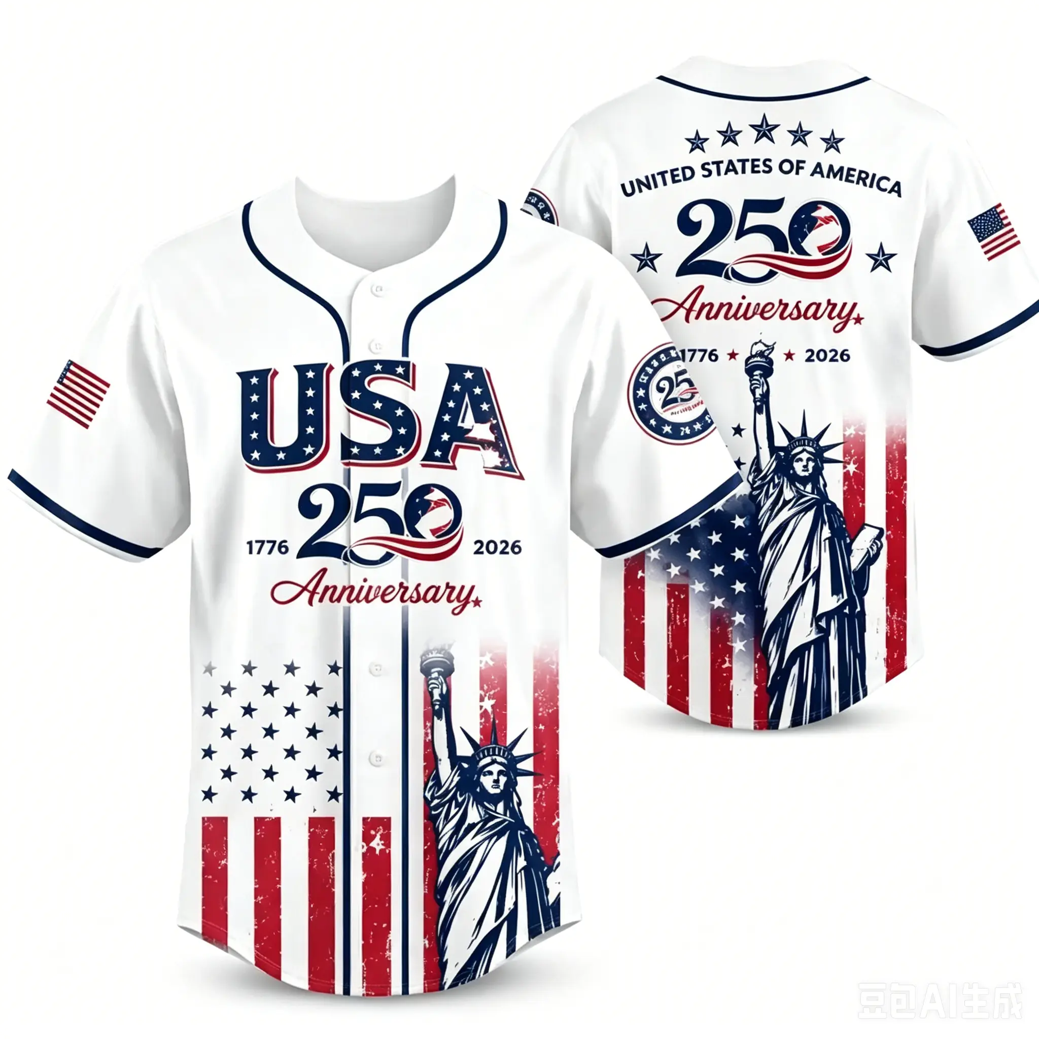 Men's 250th Anniversary Baseball Jersey, Vintage Soft Cotton Relaxed Oversized Shirt with Patriotic Print for Independence Day, 250Th Anniversary Jersey