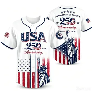 US 250th Anniversary Vintage Soft Cotton Relaxed Oversized Baseball Jersey - Men's Patriotic Apparel with Statue of Liberty, American Flag Prints for Independence Day Celebrations