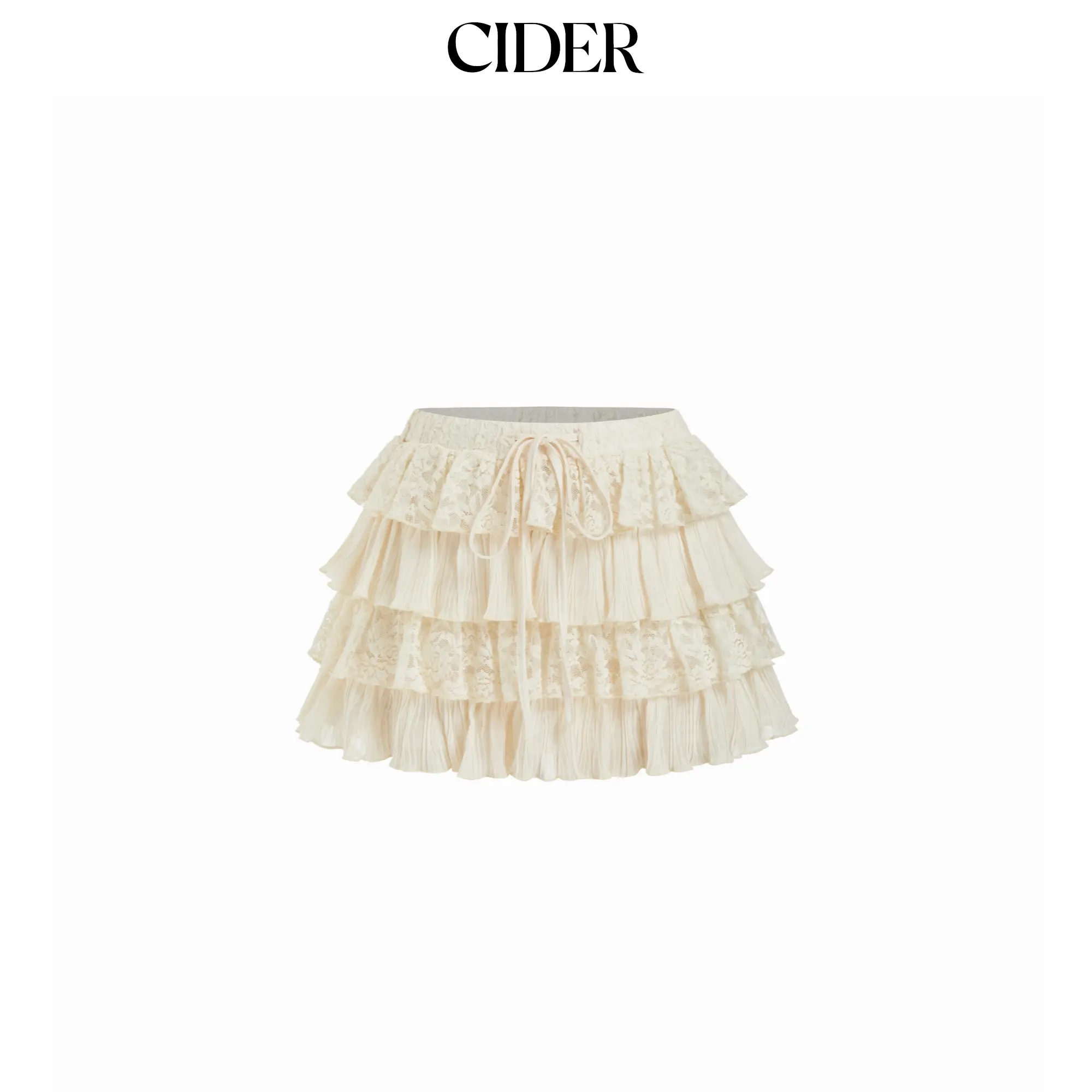 Cider Lace Layered Drawstring Mid Rise Mini Skirt