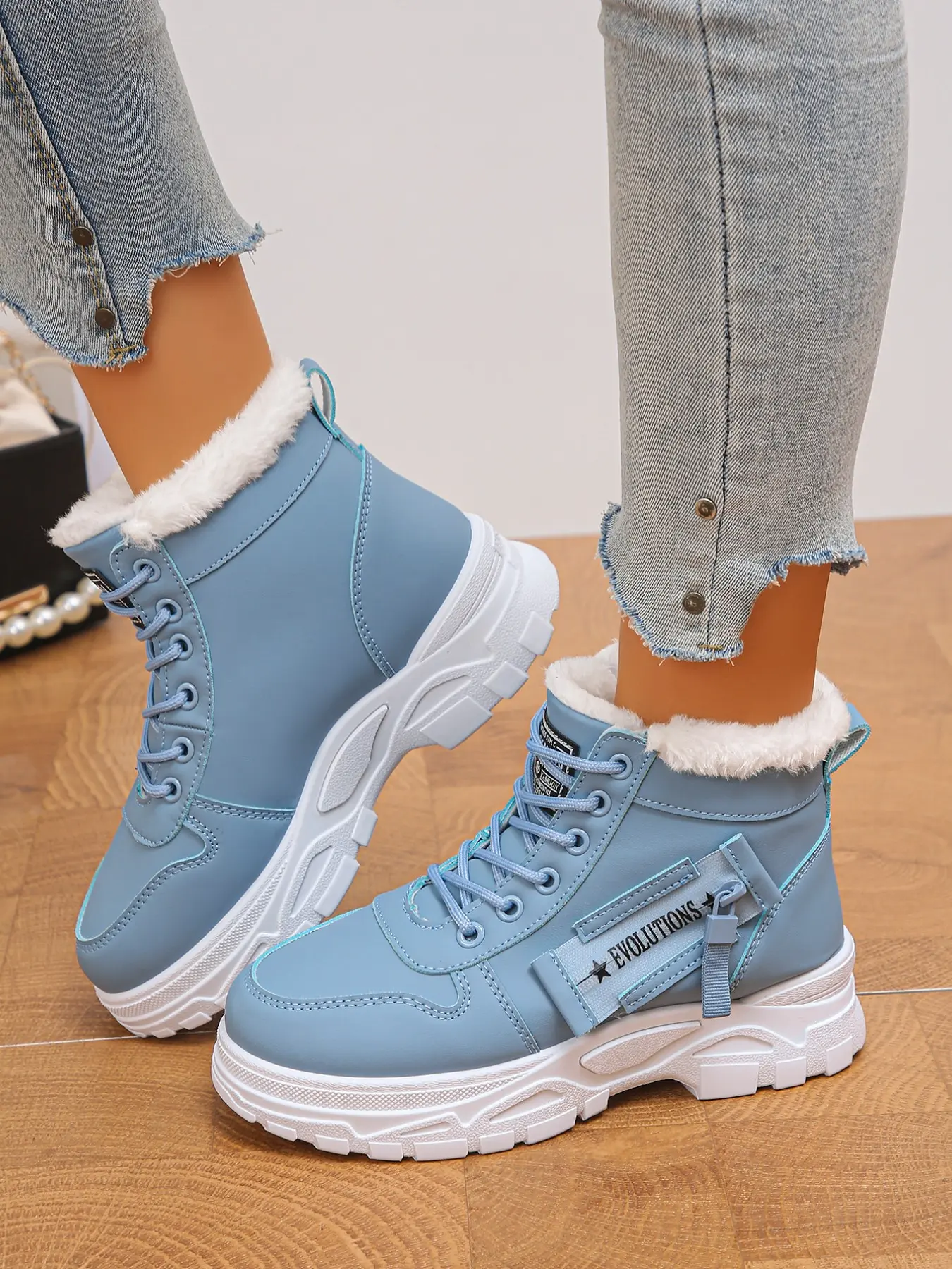 Women's New Thick Sole Heeled Warm Snow Boots, Fashionable Comfortable Fall Winter Patchwork Boots, Mid-Calf Business Shoes Footwear
