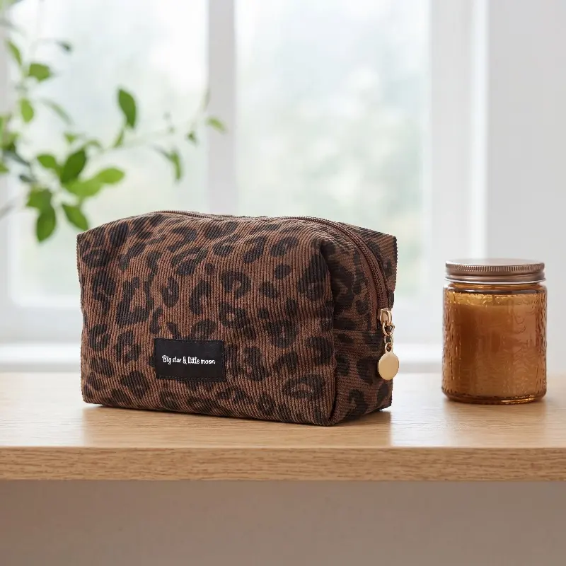 Large-Capacity Leopard-Print Makeup Bag - Durable Odor-Free Polyester, Zipper Closure, Makeup Organizer Pouches, Modern Portable On-the-Go Organizer Pouch Toiletry Bags for Travel Daily Use, Modern Toiletry Bags