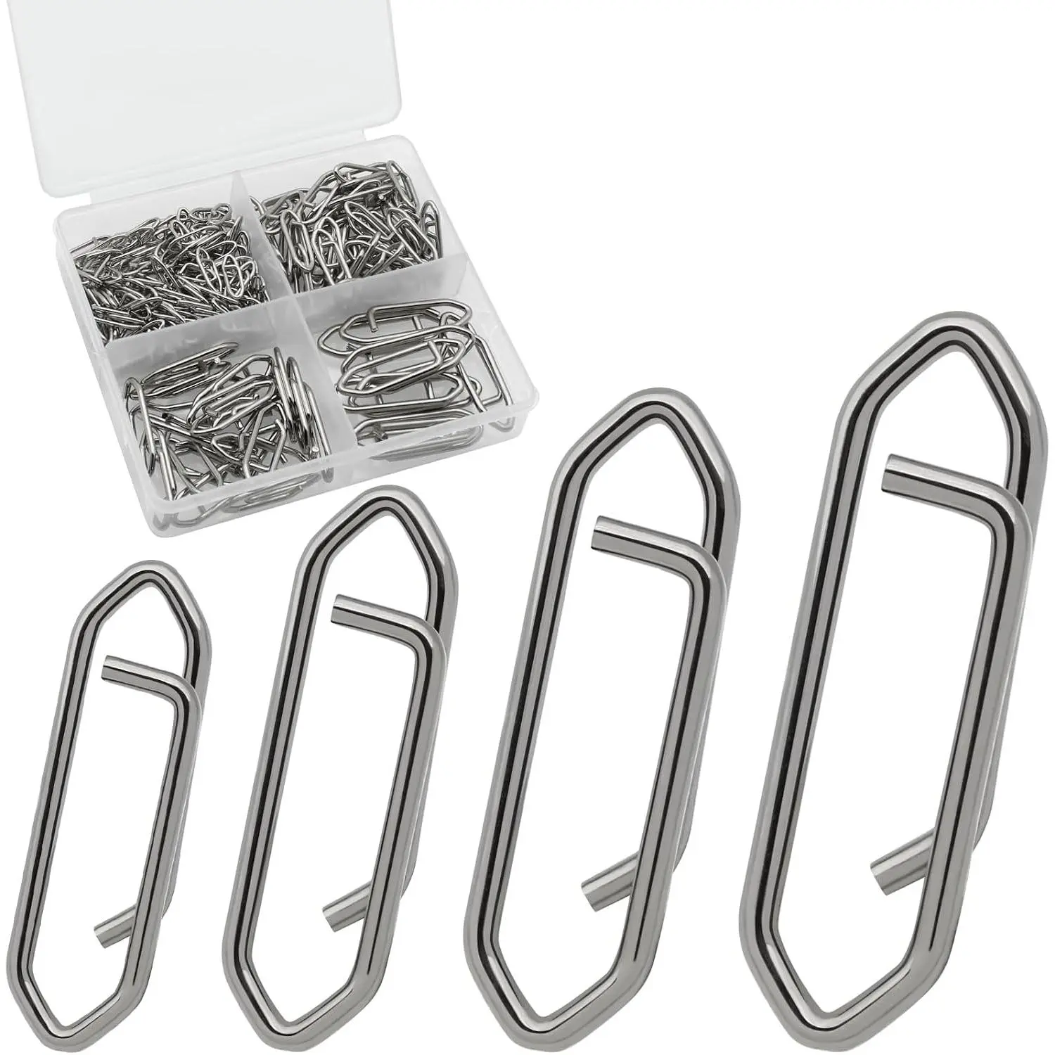 200 count Fishing Power Speed Clips (S:120, M:50, L:20, XL:10) | Quick Release Snap Clips for Fishing Lures Freshwater Saltwater Stainless Steel Snap Connector Tackle