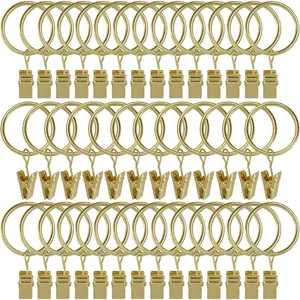40 Pack Curtain Rings with Clips, Drapery Clips with Rings, Drapes Rings 1.26 in Interior Diameter, Fits up to 1 in Curtain Rod, Gold Color