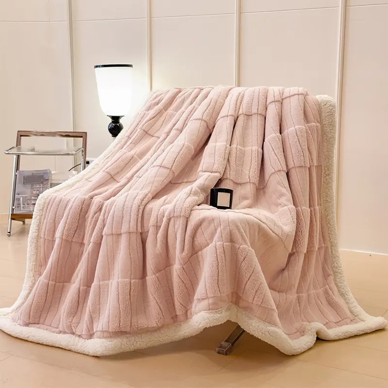 Double Layer Solid Color Blanket, Fashion Jacquard Blanket, Comfortable and Warm, No Shedding, Suitable for Living Room, Bedroom, Office