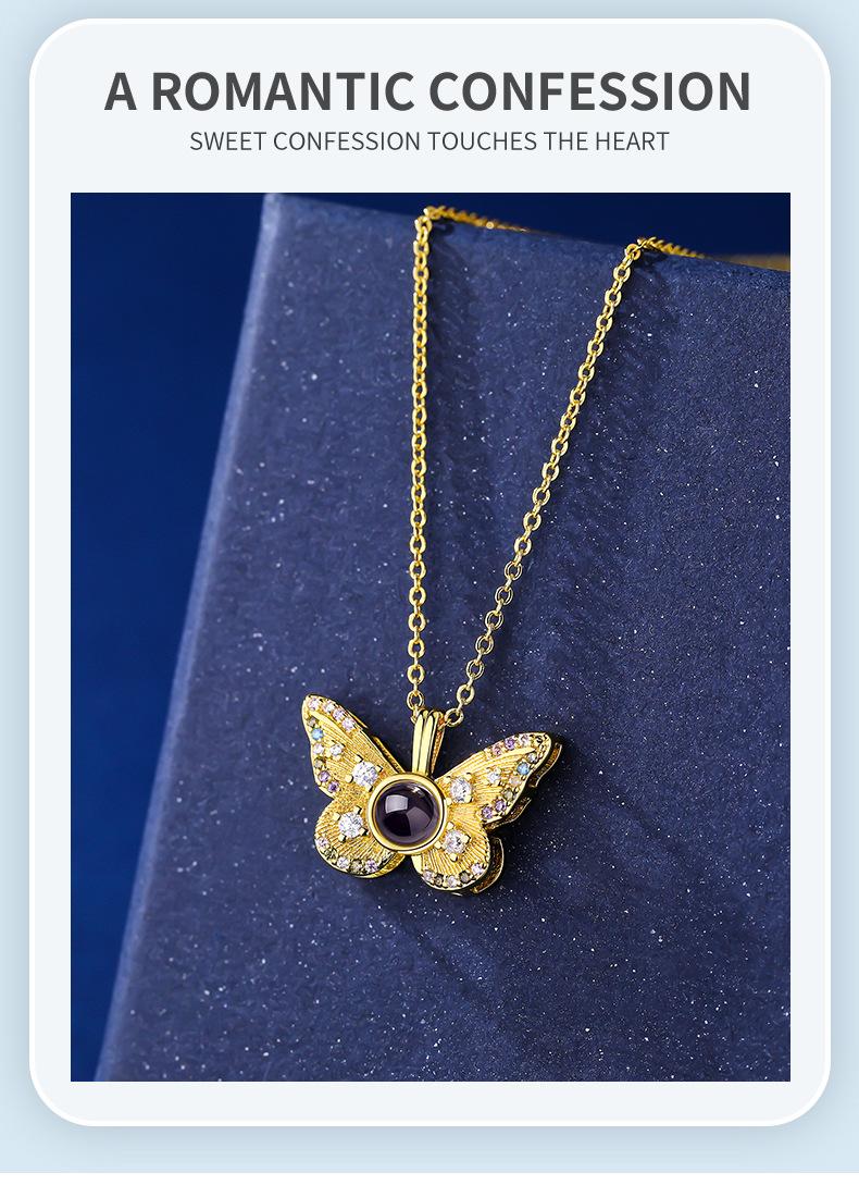 Best-selling versatile colorful diamond butterfly projection pendant for women, 100 languages "I love you" HD color photo necklace for women
