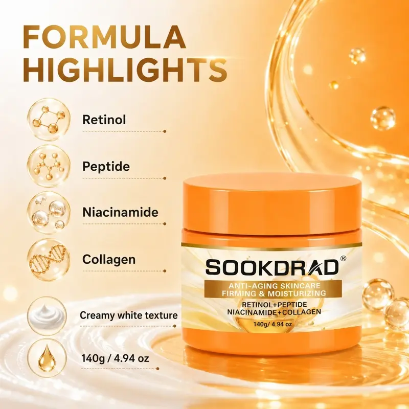anti-aging skincare cream, retinol, peptide, niacinamide, collagen, firming, moisturizing, face, all skin types, 140g/4.94oz
