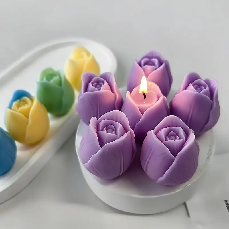 3pcs Tulip Flower Silicone Molds Heat Resistant Flexible Moulds for Candle Soap Resin Plaster Making Perfect Handcraft Gift for Mother Day Valentine Day