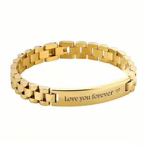 Engraved Bracelet for Men Husband Boyfriend - Free Engraving Customized Bracelets,Hypoallergenic Stainless Steel Watch Band Link Chain Wristband,Trendy Love Bracelet Jewelry for Women Wife Girlfriend