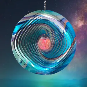Mandala Wind Spinner w/Solar 3D Stainless Steel Hanging Wind Spinners Worth Gift Christmas Decoration Indoor/Outdoor Garden  Kinetic Yard Art 12 Inches Multi Blue Wind SculptureWind Spinner Mandala 3D