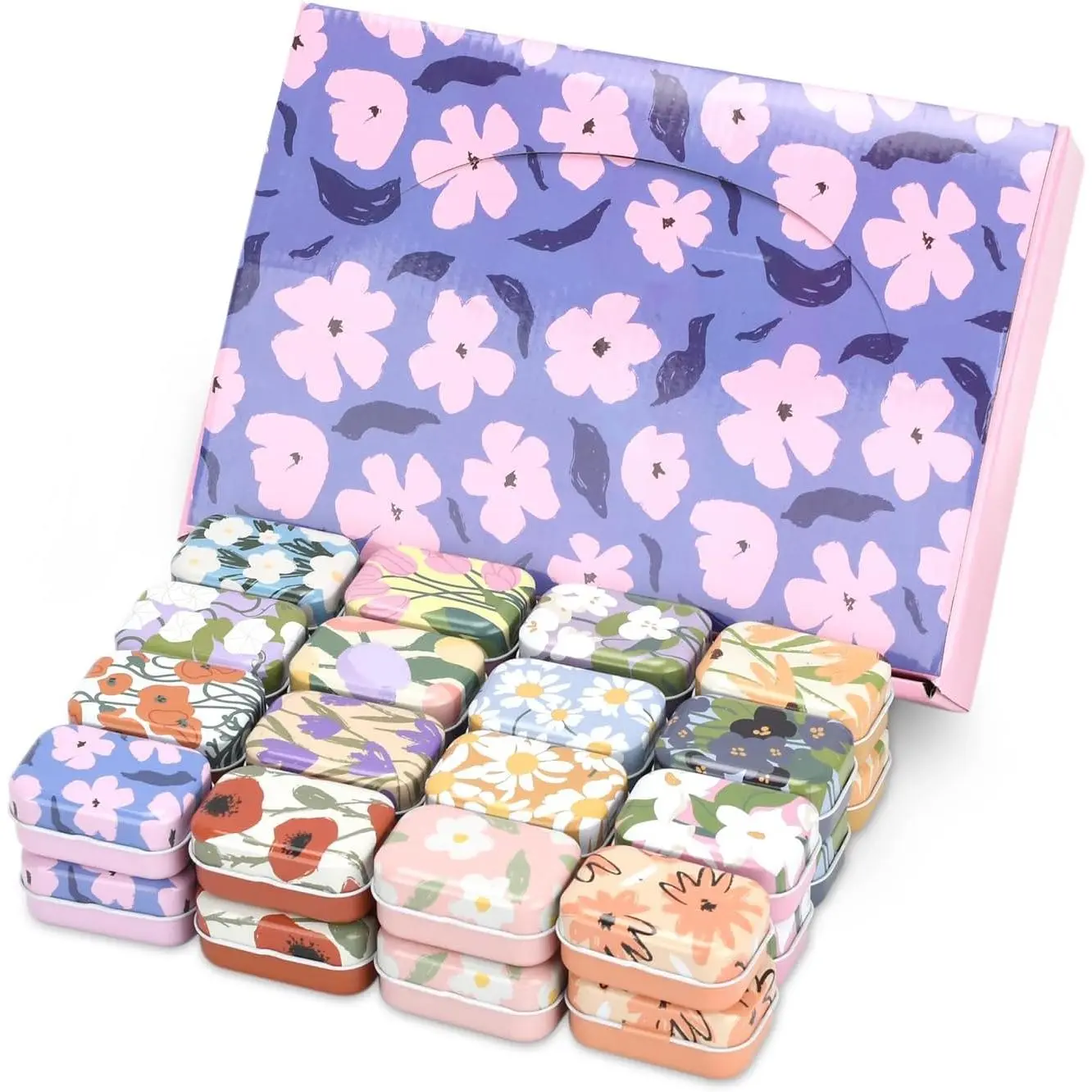 32 Pack Mini Floral Tin Boxes with Hinged  - Compact Storage Boxes for Small Items,  Wrap,  Cases or Mint Tins