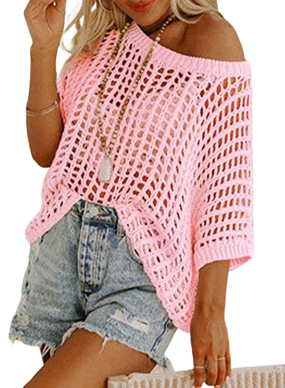 2026 summer five-quarter sleeve sexy hollow top pullover beach blouse knitted sweater women