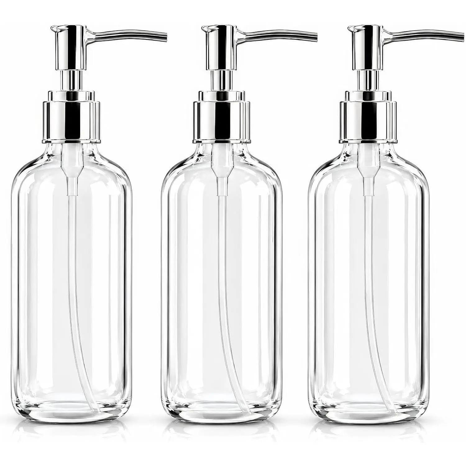 Refillable Clear Soap Dispenser Bottles with Pump, 16 oz (3 Pack) |  Plastic  Round Containers for Hand Soap, Lotion, Shampoo, Kitchen & Bath