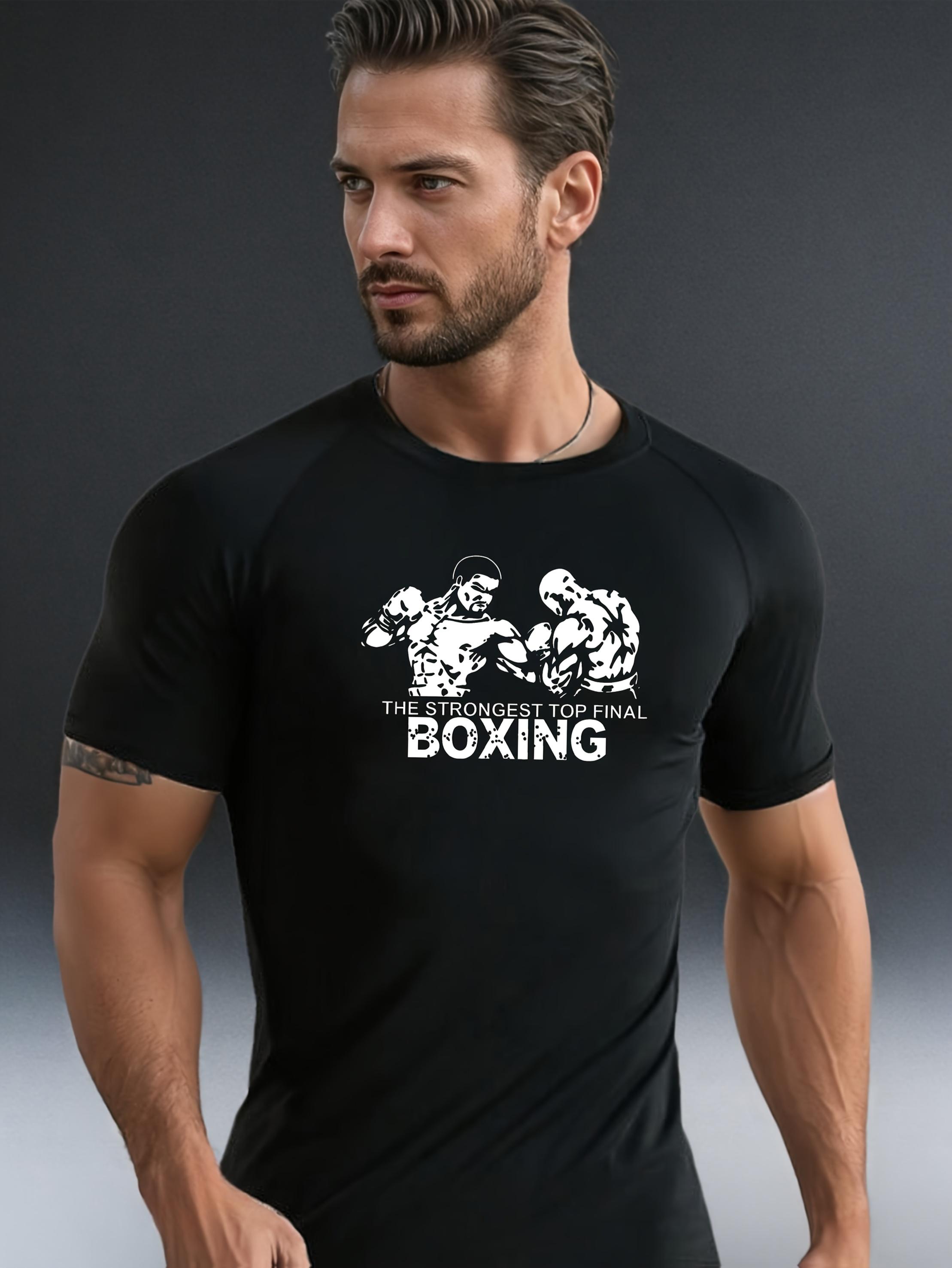Men's Short-Sleeve Compression T-Shirt - Breathable, quick-drying, highly elastic, moisture-wicking sports shirt with boxing-themed graphic, slim fit, suitable for running, fitness, and outdoor activities. Durable and high-performance athletic wear.