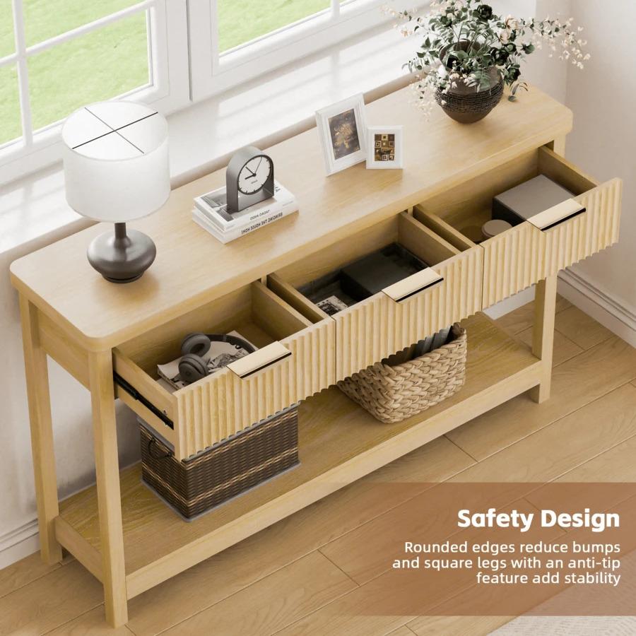 Furniture Fluted Console Table with Drawers, Modern 47.1" Entryway Table with Storage Shelf, Boho Narrow Skinny Behind Couch Wood Sofa Table for Living Room Hallway Entrance Foyer Furniture Fluted Console Table with Drawers, Modern 47.1" Entryway Table with Storage Shelf, Boho Narrow Skinny Behind Couch Wood Sofa Table for Living Room Hallway Entrance Foyer