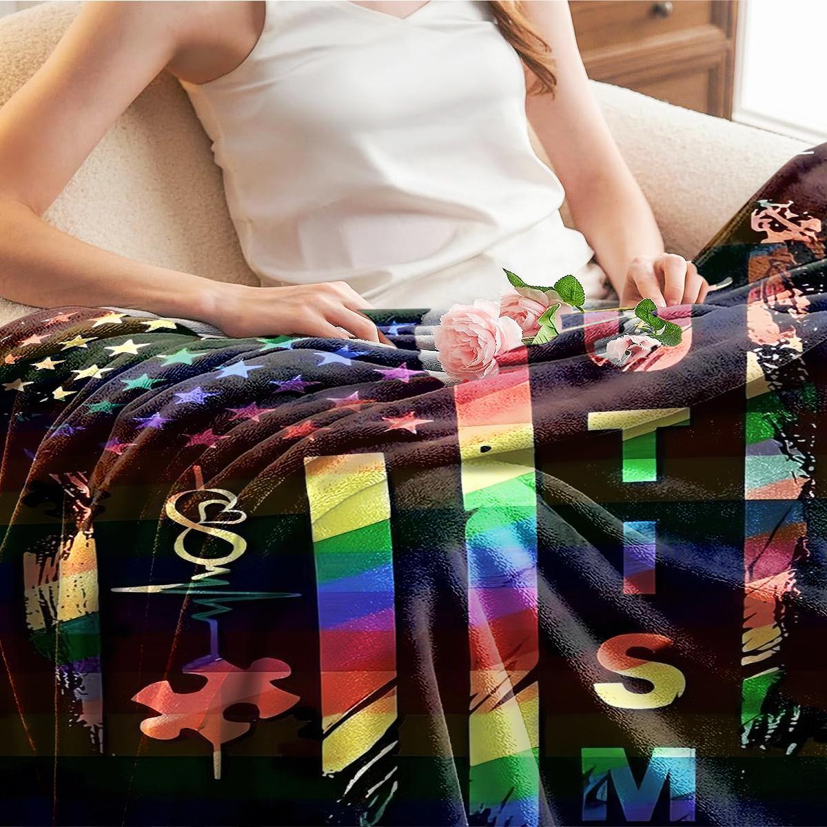 Autism Awareness Themed Blanket, Soft Comfortable Warm Throw Blanket, Air-conditioned Room Blanket, Napping Blanket for Home Sofa Office Travel