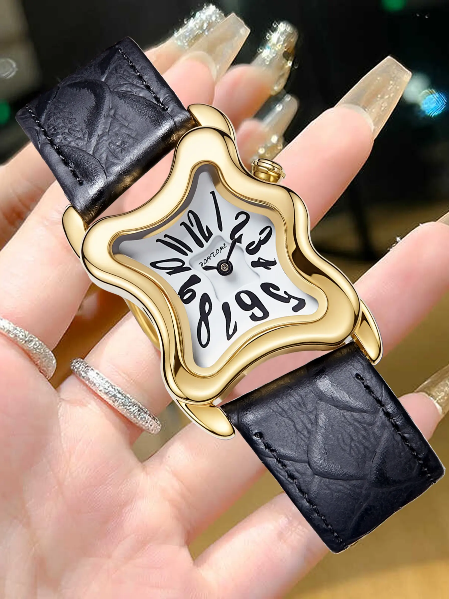 Women's Quartz Watch, Classic Five-Pointed Star Irregular Square, Roman Numerals, PU Leather Strap, Vintage Style, Perfect Gift