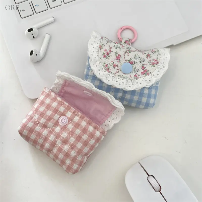 Aesthetic Sweet Lace Fabric Earbud Storage Pouch - Vibrant, Breathable, Durable Soft Protective Cover for Wireless Earphones, Back to School Student Essential
