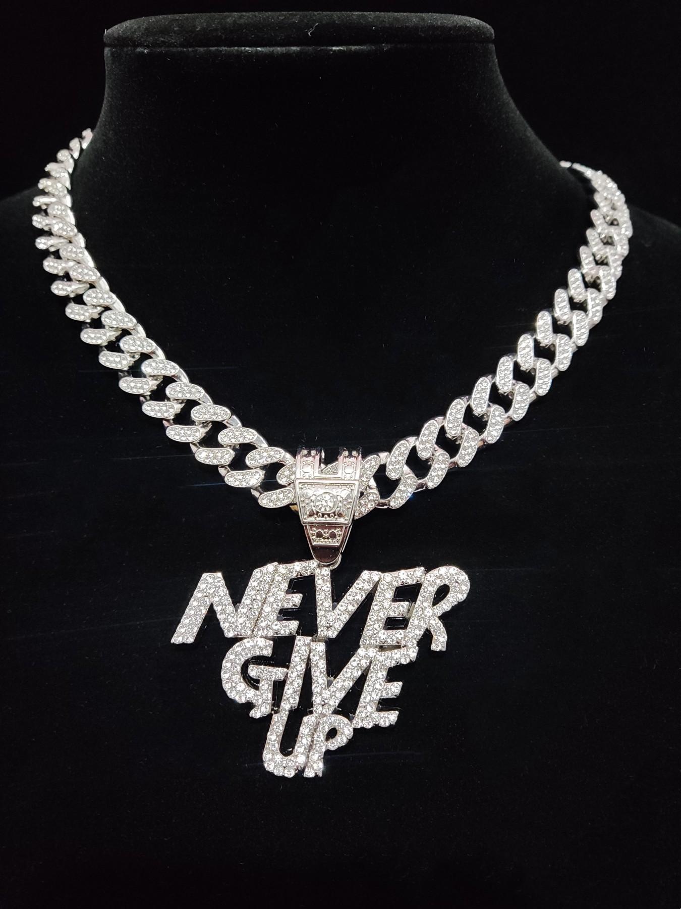 Fashion Rhinestone Decor Letter Cuban Chain Pendant Necklace for Men & Women for Summer, Hip Hop Cubic Zinc Alloy Chunky Chain Jewelry for Daily Wear Or Party, Anniversary Birthday Accessory Gift, Cuban Link Necklace Fashion Rhinestone Decor Letter Cuban Chain Pendant Necklace for Men & Women for Summer, Hip Hop Cubic Zinc Alloy Chunky Chain Jewelry for Daily Wear Or Party, Anniversary Birthday Accessory Gift, Cuban Link Necklace