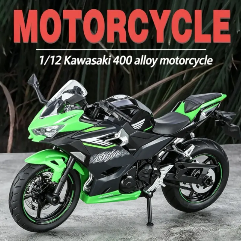 1:12 Ninja 400 Motorcycle Motorbikes Model, Sound + Light, Alloy PC Material, Collectible Room Decor, Ideal Gift for Men, Birthday, Valentine's Day