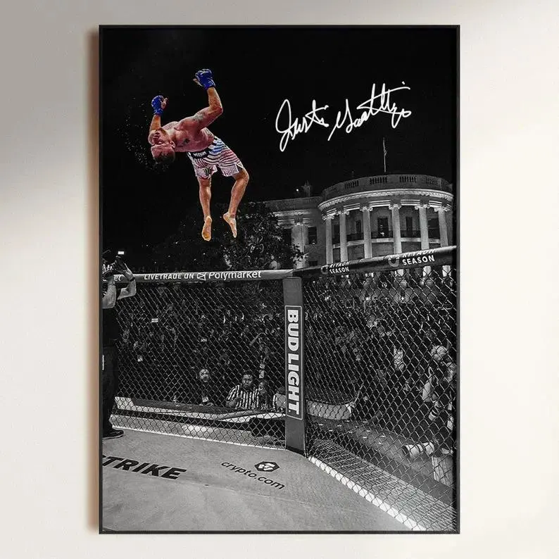 Justin Gaethje White House Backflip Poster, UFC Fighter Signed Canvas Wall Art, Iconic MMA Freedom 250 Artwork, Combat Sports Decor, Gym Room Bedroom Man Cave Decoration Gift For Fight Fans
