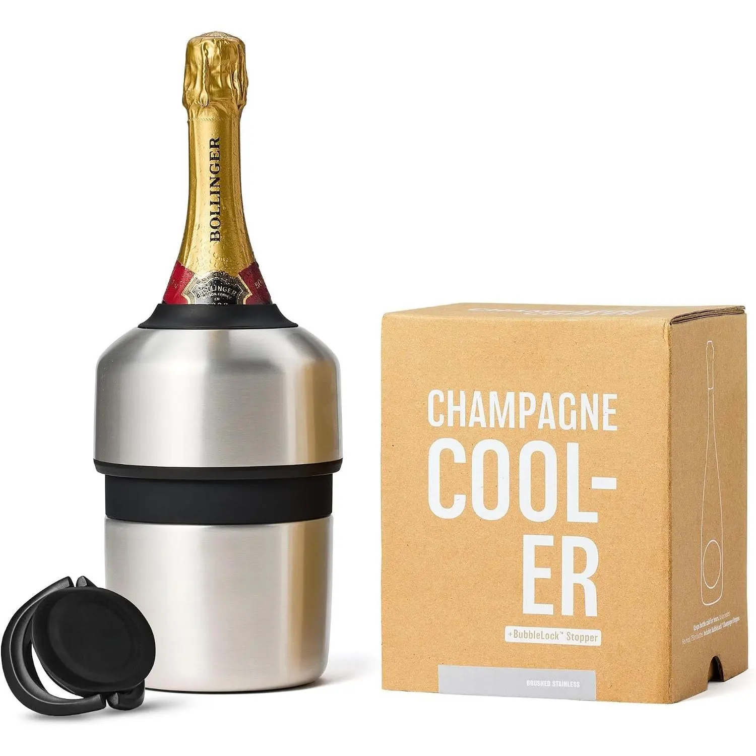 Champagne Chiller |  | Award-Winning Iceless Design with Detachable Bottle Stopper | Keeps  Cold up to 6 Hours | Fits  750ml Champagne, Prosecco & Sparkling  Bottles (Stainless)
