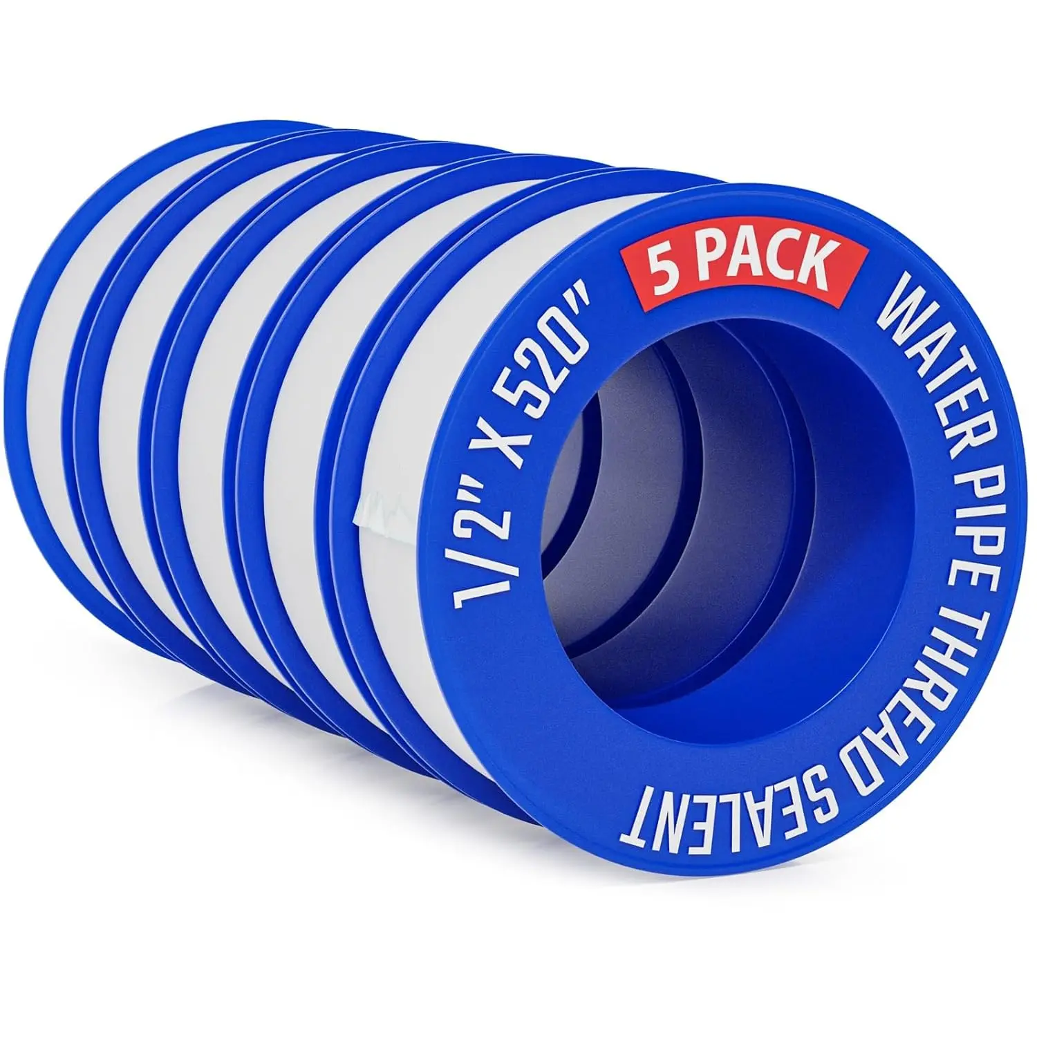 4 Rolls 1/2 Inch(W) X 520 Inches(L) Teflon Plumbers Tape, Duct Sealant Tape for Shower Head, Plumbing Thread Tap, Water Pipe Sealing Plumbers PTFE Thread Seal (5 Pack)