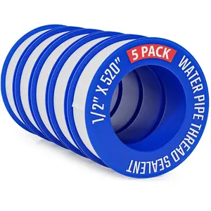 4 Rolls 1/2 Inch(W) X 520 Inches(L) Teflon Plumbers Tape, Duct Sealant Tape for Shower Head, Plumbing Thread Tap, Water Pipe Sealing Plumbers PTFE Thread Seal (5 Pack)