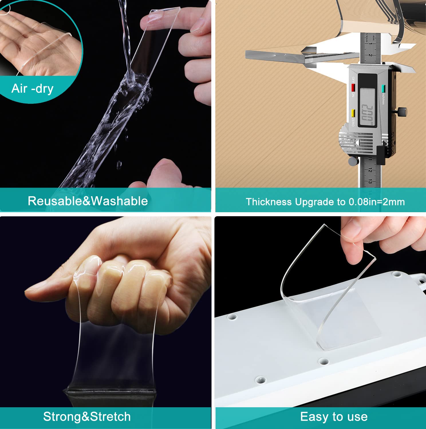 Double Sided Tape Heavy Duty(9.85FT), Nano Double Sided Adhesive Tape, Clear Mounting Tape Picture Hanging Adhesive Strips.