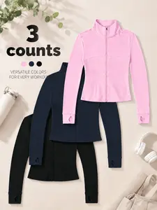 3-Pack Women's Fitted Sports Jackets, Long Sleeve Yoga Workout Tops, Comfortable Athletic Wear for Exercise & Daily Use, Active Lifestyle