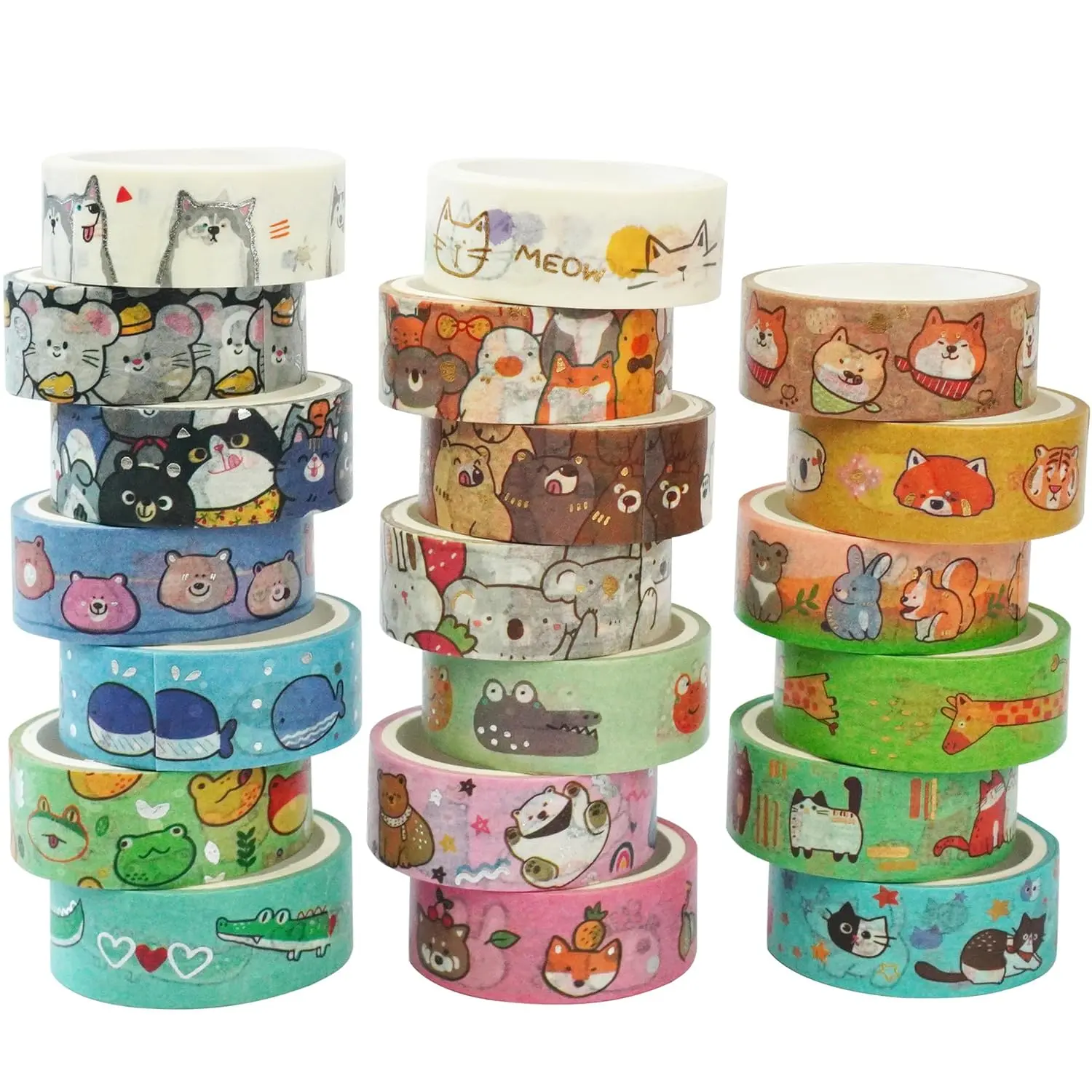20 Rolls Cute  Washi Tape Set   Foil Masking Cartoon Pets Decorative Tapes