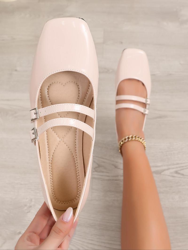 Women's Fashionable PU Leather Square Toe Mary Jane Shoes, Casual Comfortable Flat Shoes for Daily Wear, Lightweight Breathable Shoes for All Seasons, Party Shoes