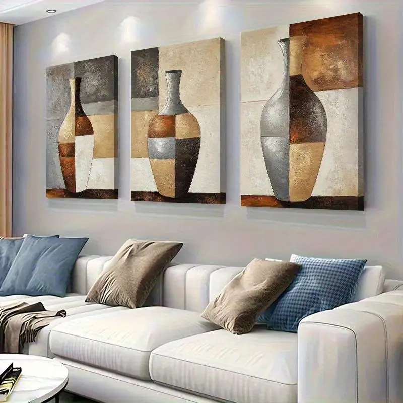 2D Flat, 2D Flat, 2D Flat Set of 3 Modern Trendy 2D Flat Canvas Artworks, Ready to Hang, Ideal for Contemporary Decoration in Offices, Rooms, And Homes. A Great Choice for Wall Art, Enhancing Creative Spaces