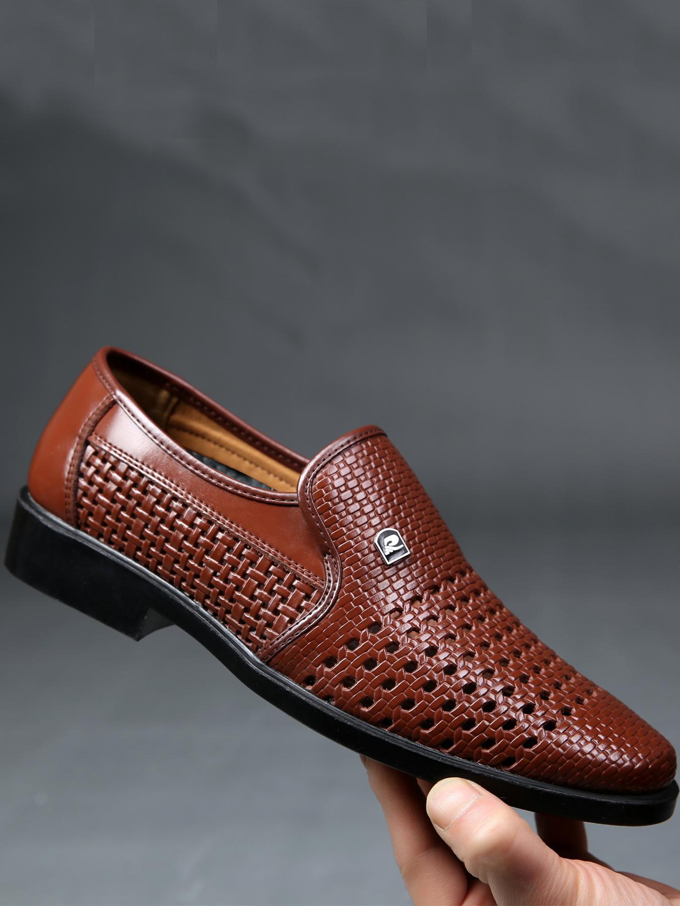 Men's Summer Hollow Out Shoes, Breathable PU Leather Formal Shoes, Business Office Casual Outdoor Footwear, Less Than Ankle Height, Rubber