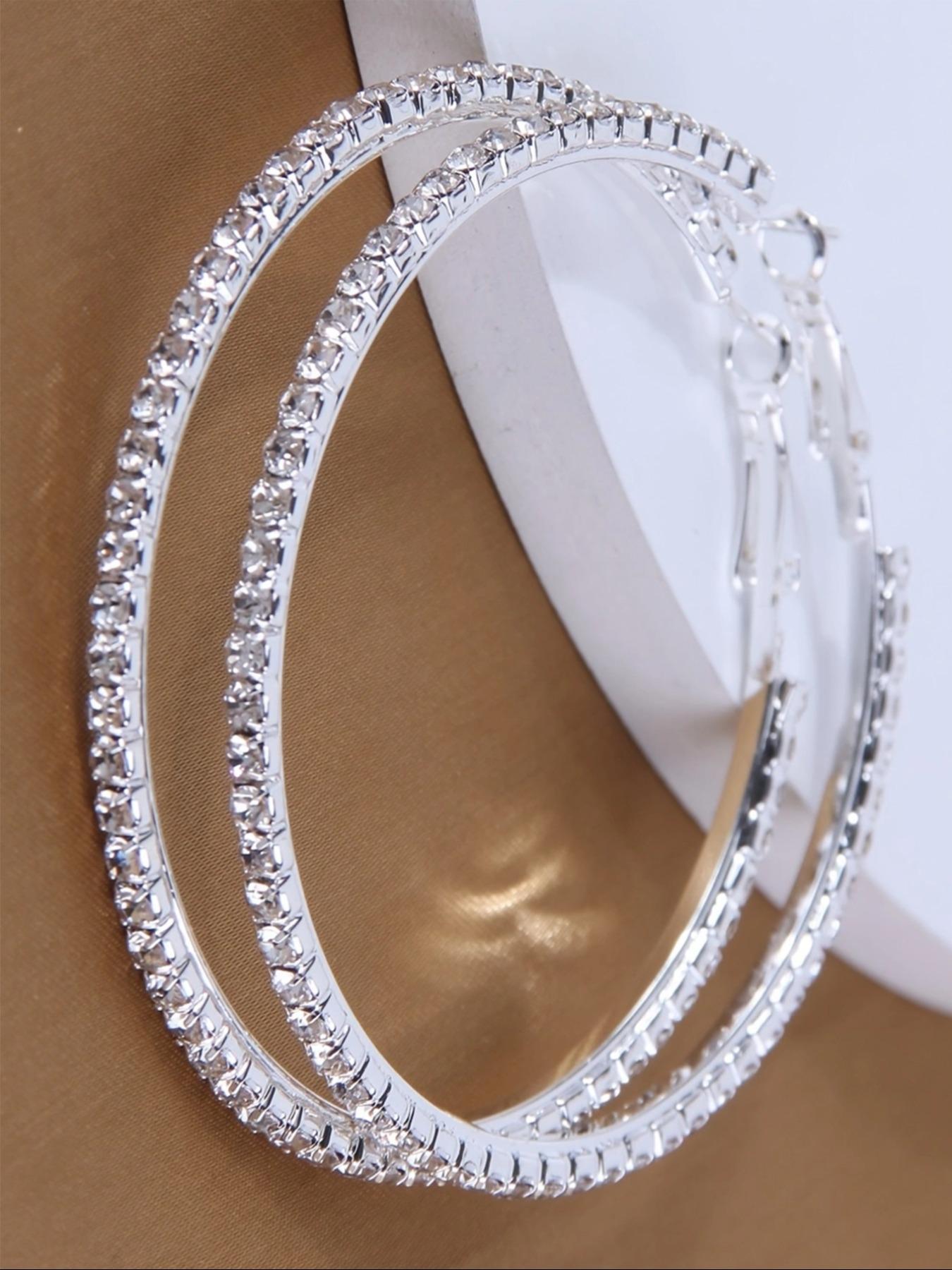Women's Elegant Rhinestone Decor Hoop Earrings, 1 Pair Fashion Glittering Hoop Earrings for Party, Daily Decor, Trendy All-match Luxury Jewelry High Quality Earrings As Birthday Gift for Women & Girls