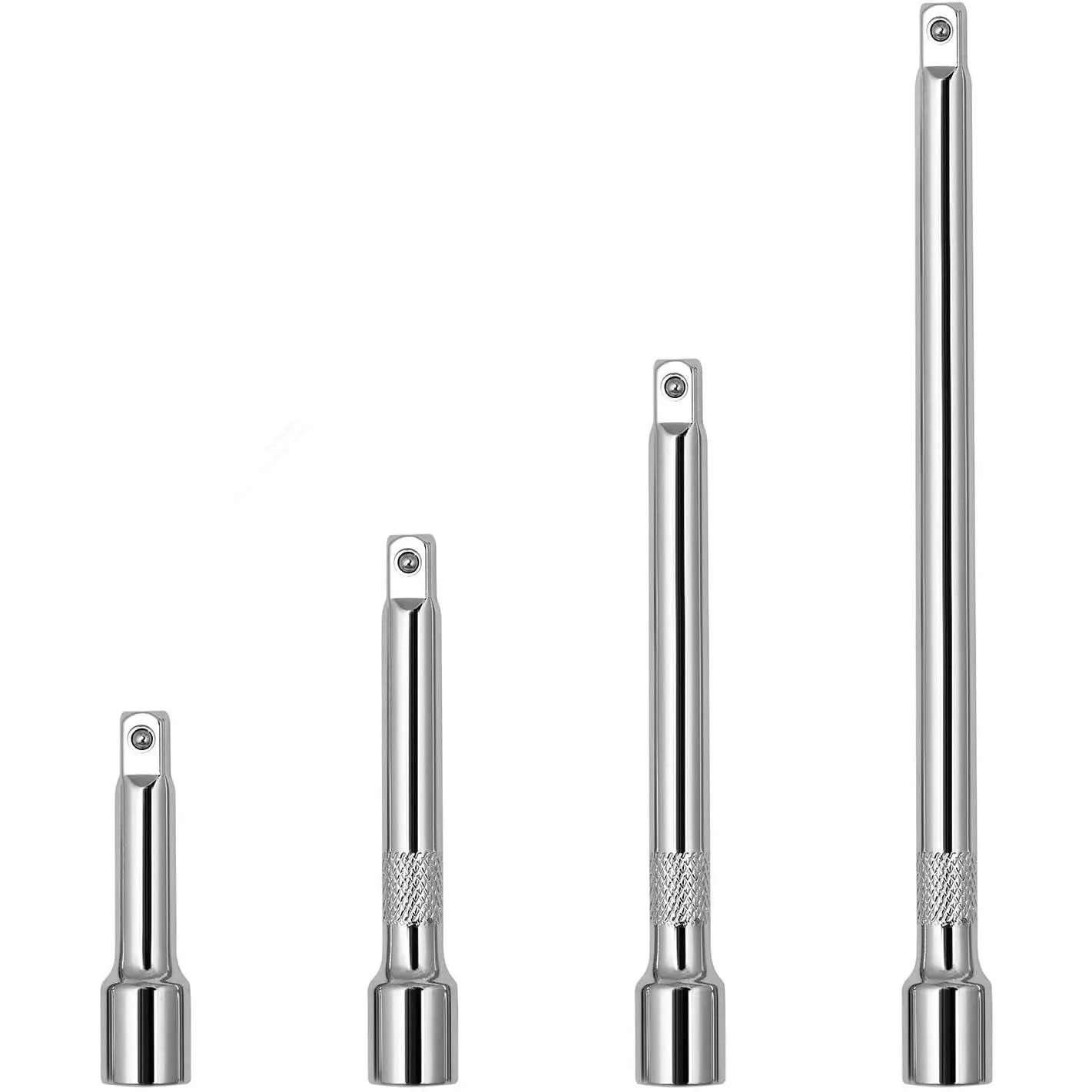 1/4-Inch Drive Socket Extension Bar Set, 4-Piece Kit with 2, 3, 4, 6-Inch Bars, CR-V Steel with Spring Detent and Through-Hole Design, 1/4" Drive Socket Extension Bar Set