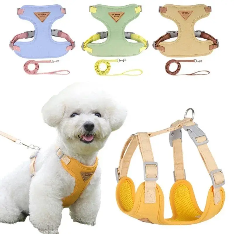 Breathable Texture Puppy Harness & Leash Set for Small-Medium Dogs/Cats, No Hard Edges Design for Comfortable Walking, Ideal for French Bulldogs, Poodles