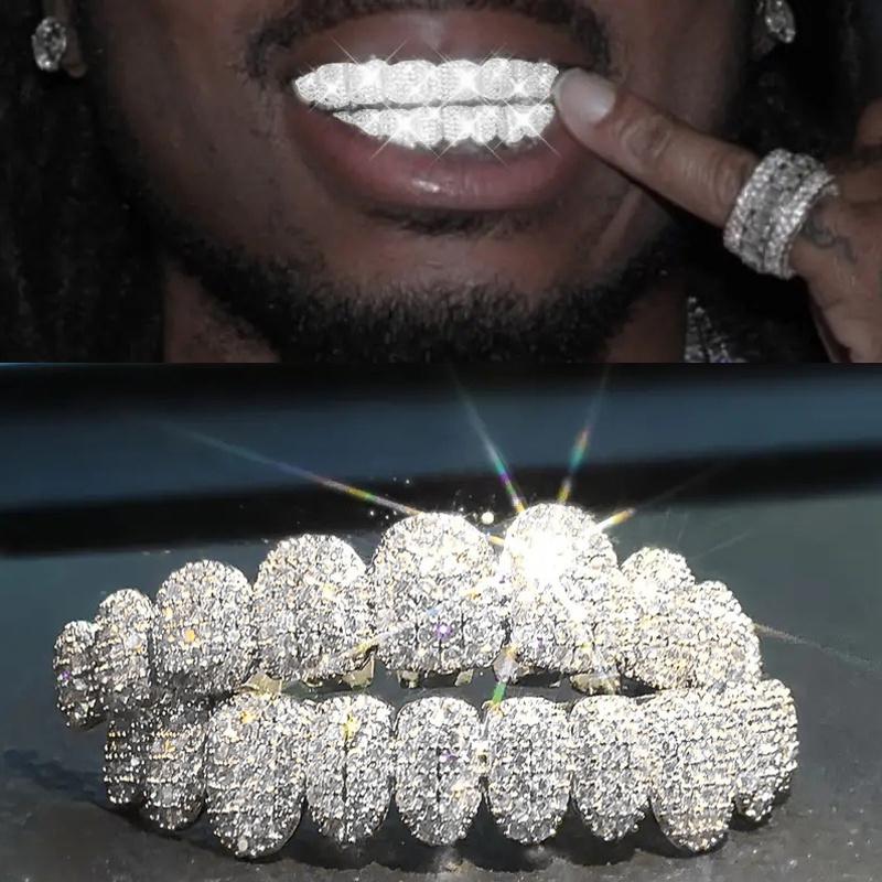 2pcs Hip Hop Cubic Zirconia Teeth Set, Sparkling Punk Upper and Lower ...