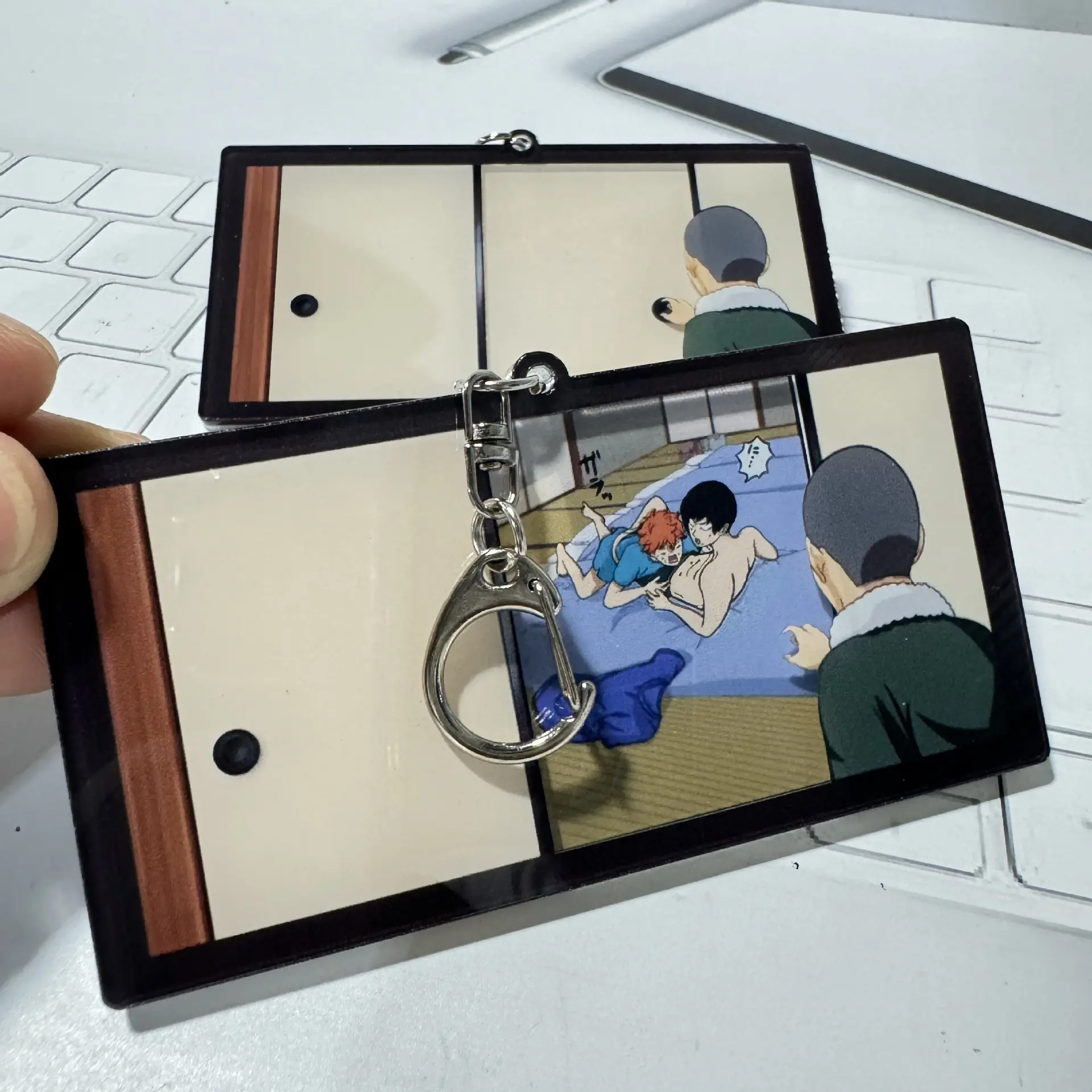 10PCS - Haikyuu!!Door Opening Series Keychains: Hinata's Toilet Adventure, Tsuyama's Door Opening Killer Acrylic Shaking Pendants