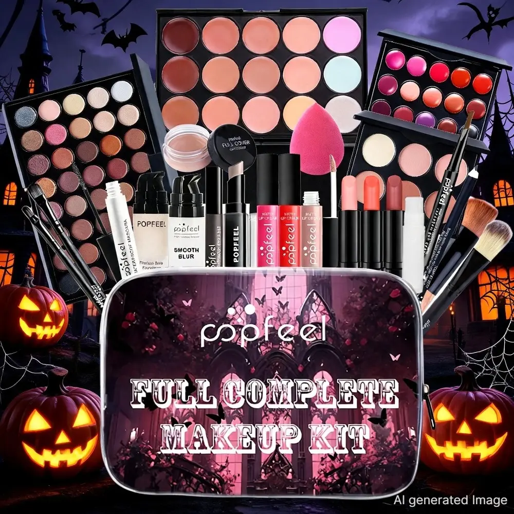 All‑In‑One Popfeel Complete Makeup Set, Full Cosmetic Kit with Eyeshadow, Blush, Lip Color, Base Makeup, Mascara and Beauty Sponge & Brushes, Versatile Makeup Gift for Daily, Party & Beginner Artists  >