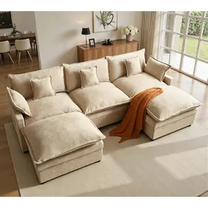 Shaped Oversized Modular Corduroy Sectional Cloud Couch with 2 Ottoman, 5-Seat Chenille Deep Seat Sofa 5 Pillow for Living Room Bedroom Apartment - Easy Assembly Design