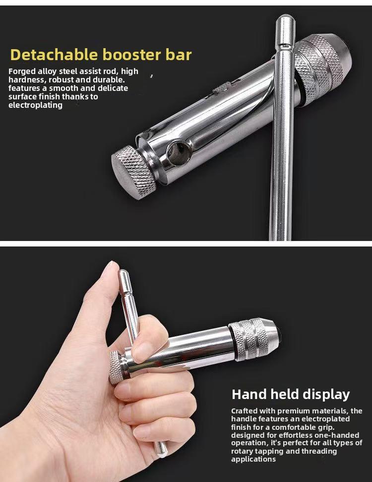 Hand Tap Wrench M3-M12 Adjustable Ratchet Tapping Handle T-Type Flat Wrench Manual Tapping Accessories