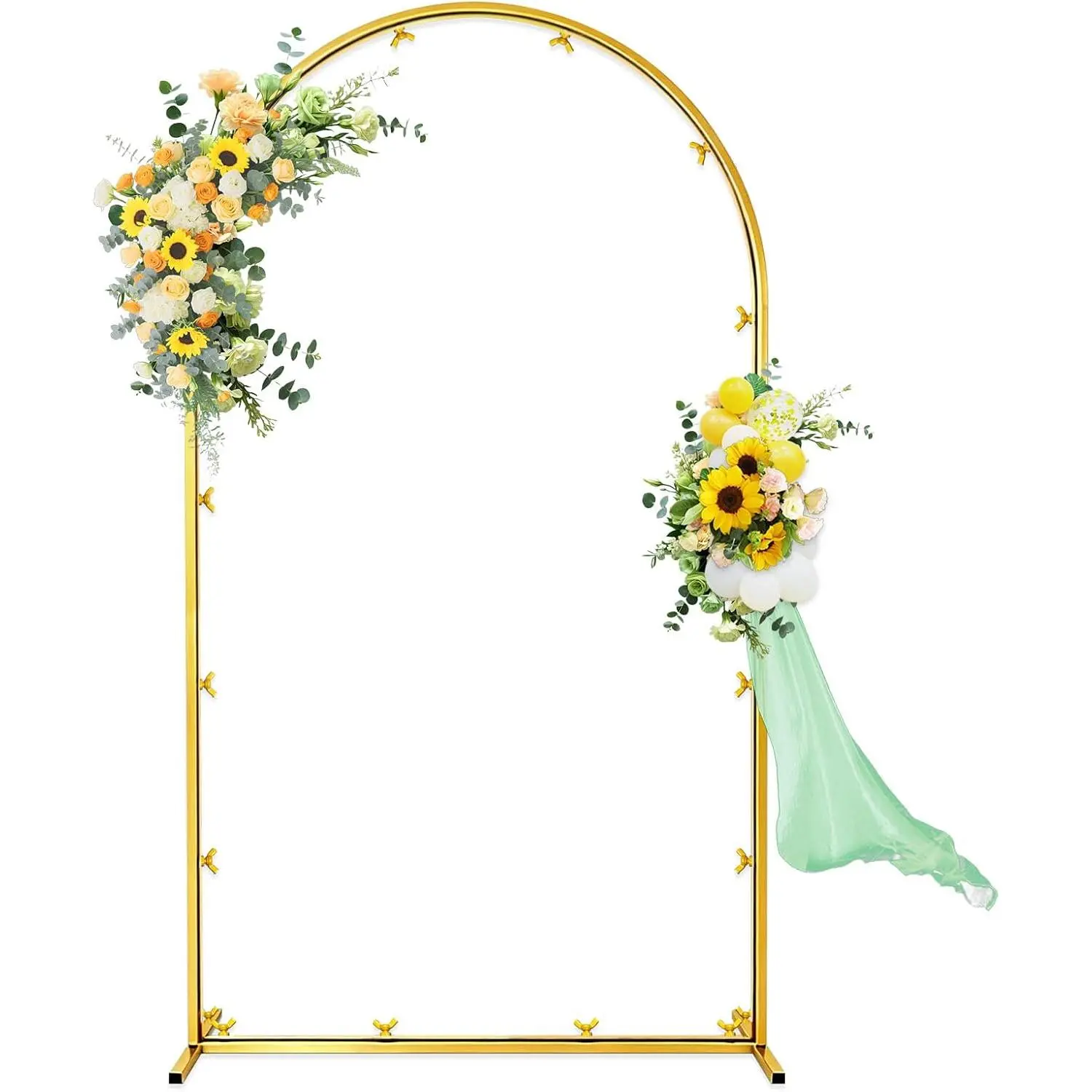 6 ft Wedding Arch Backdrop Stand,  Metal Party Background Frame | For ceremony,  shower, birthday, bridal, photo booth. Sturdy square base & ground nails for garden & balloon decoration.