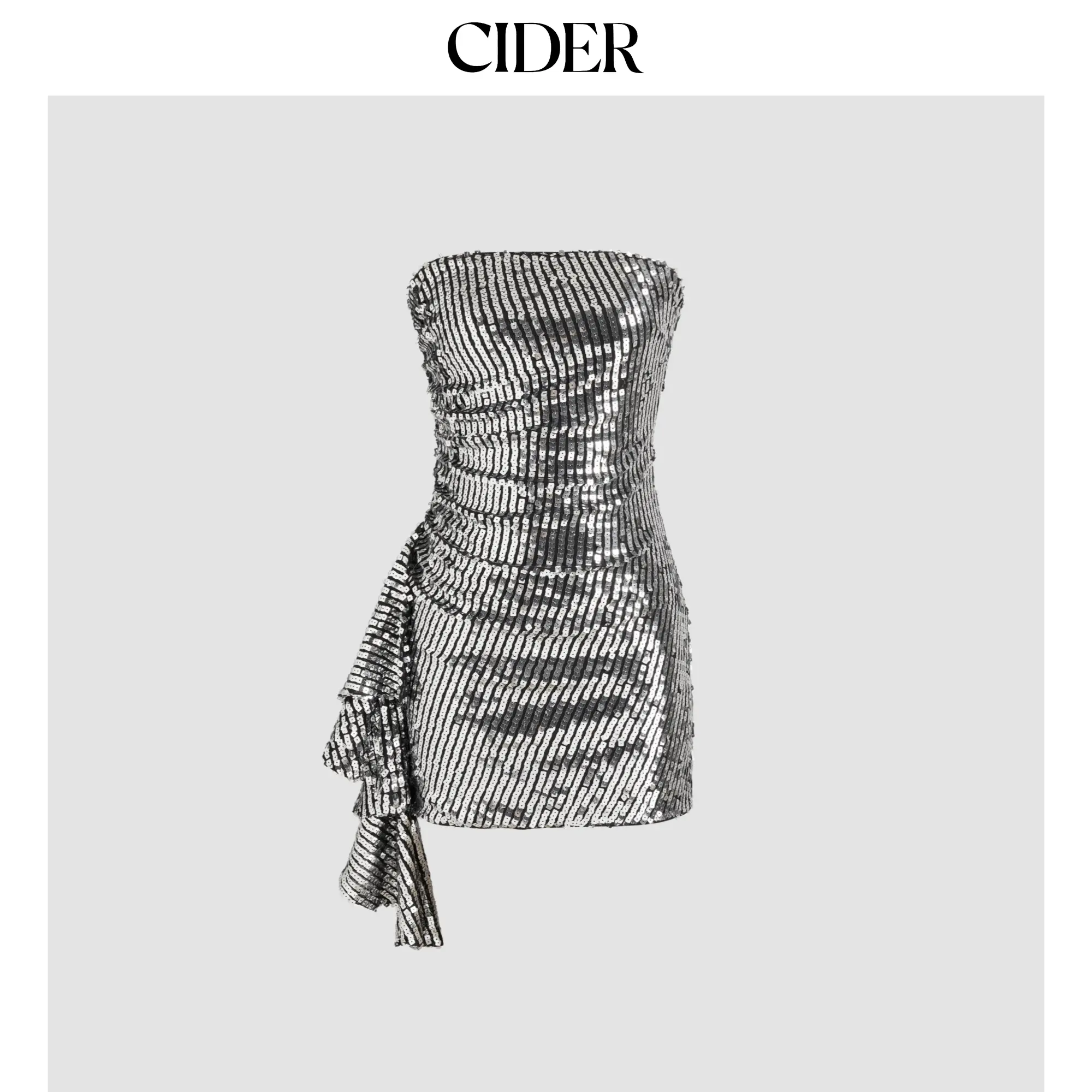 Cider [2 colors, size 0-10] Sequin Strapless Solid Ruffle Hem Mini Dress SohoChic