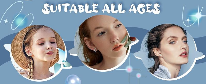 FUNRUN Earrings for Women - Hypoallergenic  Earrings - Cubic Zirconia Earrings Studs Hoop Set for Sensitive Ears