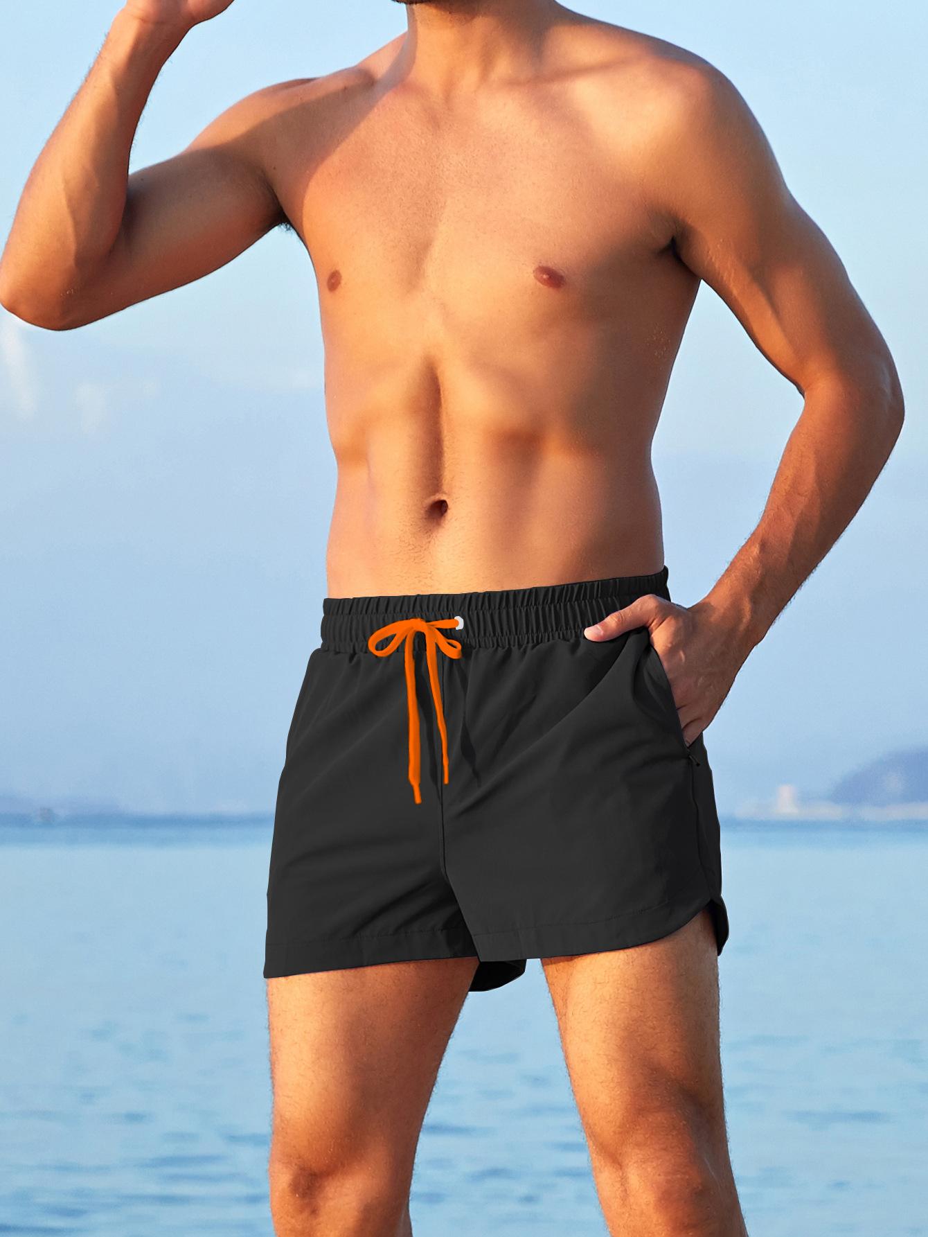 Men's beach shorts with inner mesh, three-quarter length, stylish, anti-embarrassment, quick-dry swimming trunks, trendy and quick-drying