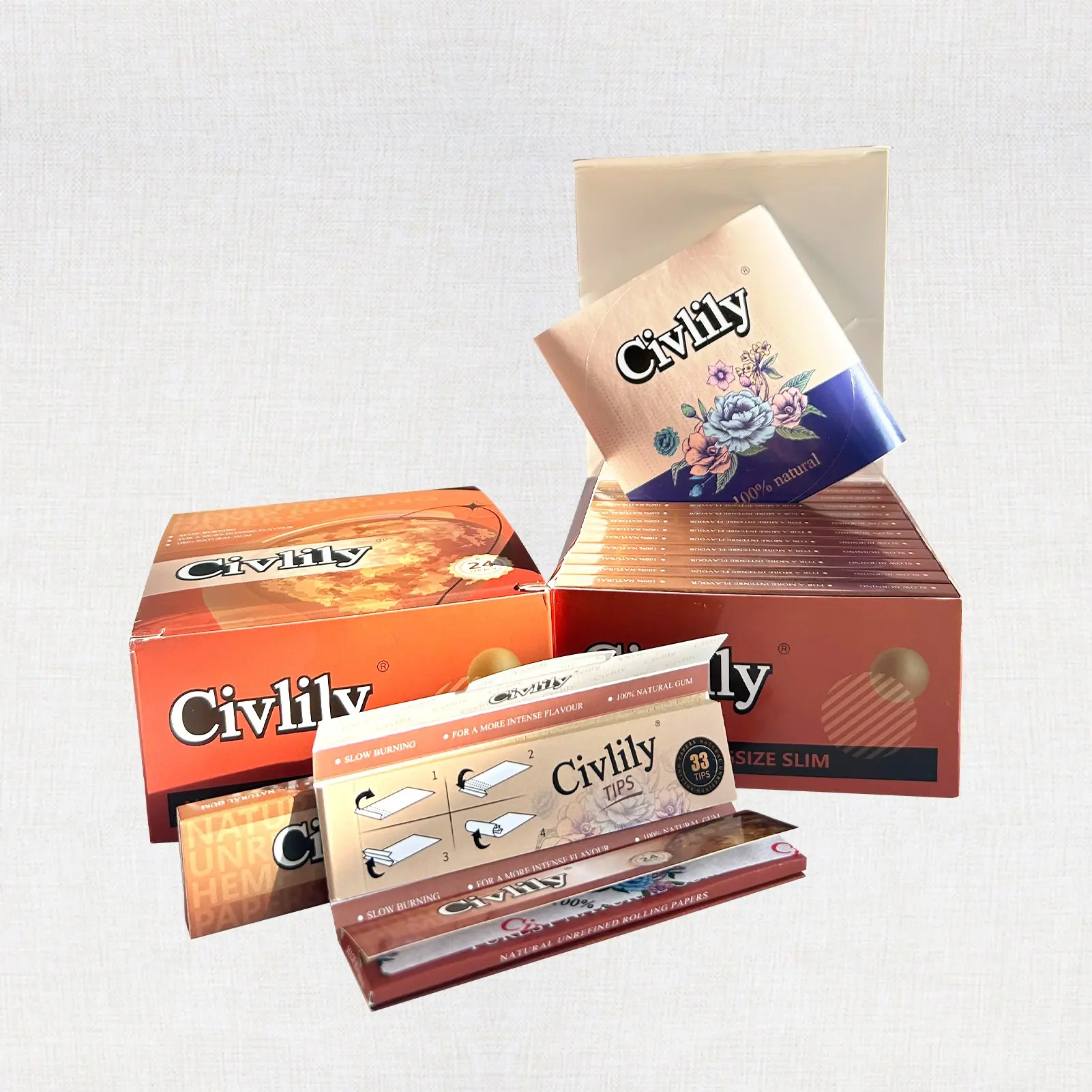 24-Pack Classic Ultra-Thin Paper Rolls, Natural Color, 32 Sheets Per Roll, 110mm Filtered Cigarette Paper, Smooth Burning, Accessories Included