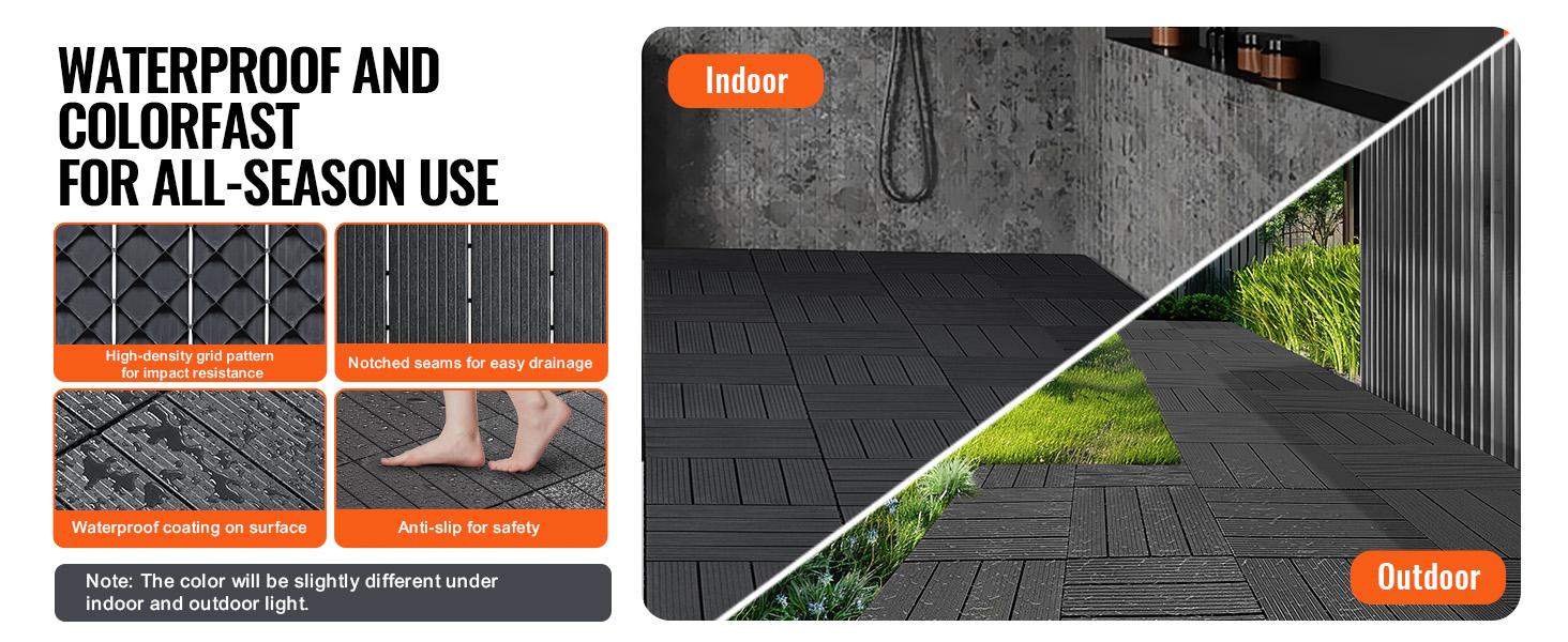 Interlocking Deck Tiles, 44 Pack , 12"x12" Waterproof Outdoor Flooring All Weather Use, Patio Floor Decking Tiles for Porch Poolside Balcony Backyard foam marble wpc frameless shower door Reinforced Garage Screen High Gloss Water-Based Epoxy Paint zellige