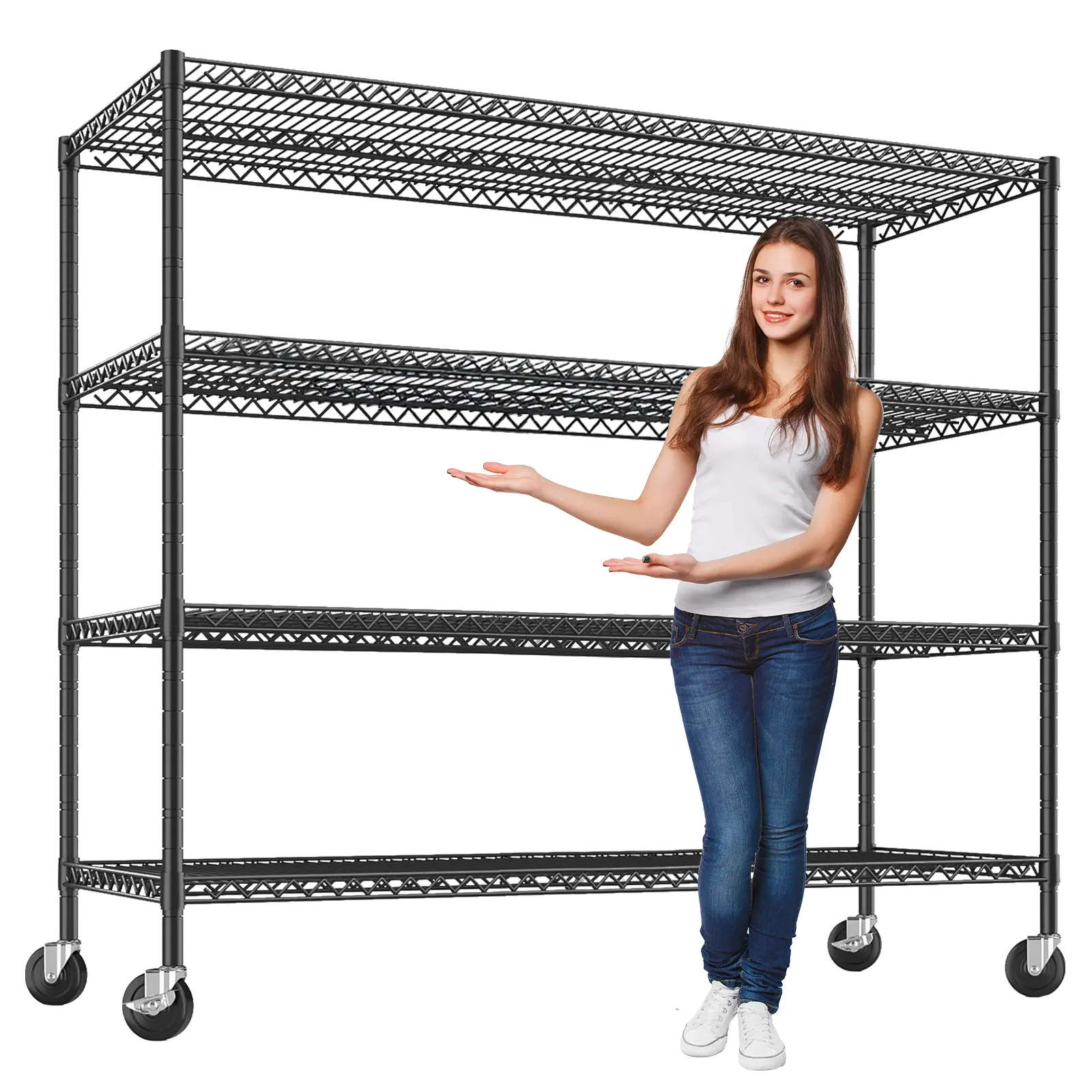 Garvee 2200 lb Heavy-Duty Wire Shelving Rack with Wheels, 4-Tier Adjustable Metal Storage Shelves, 56"W x 24"D x 75"H, for Garage Pantry Kitchen Warehouse Utility Room