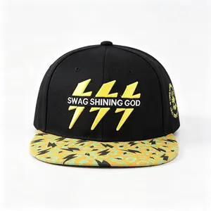 2026 SWAG SHINING GOD 777 Lightning Embroidery Snapback Hat, Leopard Lightning Print Two-Tone Flat Brim Hip Hop Streetwear Baseball Cap For Men Women